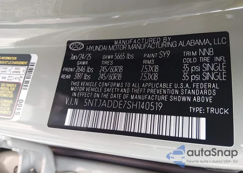2025 Hyundai Santa Cruz Se from USA, damaged, VIN 5NTJADDE7SH140519